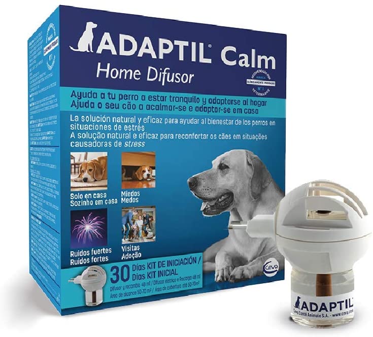  ADAPTIL Calm - Antiestrés para perros - Solo en casa, Miedos, Ruidos fuertes, Adopción - Difusor + Recambio 48ml 