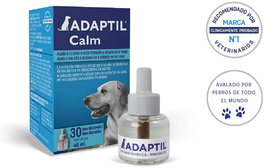  ADAPTIL Calm - Antiestrés para perros - Solo en casa, Miedos, Ruidos fuertes, Adopción - Recambio 48ml 