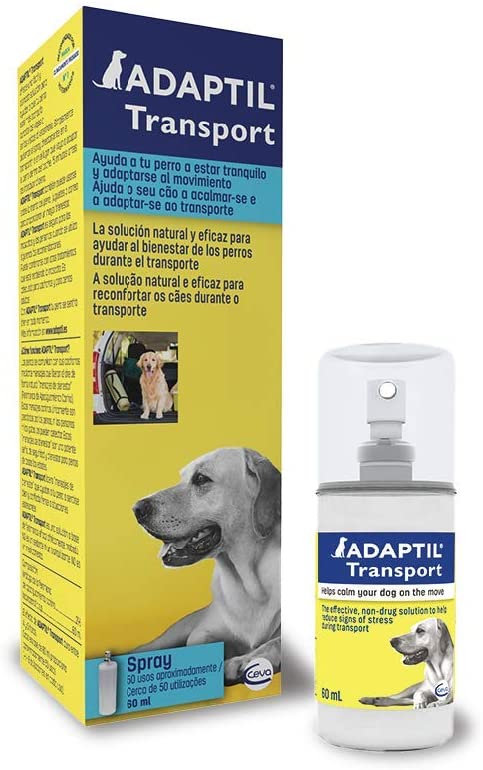  ADAPTIL Transport - Antiestrés para perros - Viajes, Transporte, Temblores, Lloros, Jadeos, Inquietud, Tensión - Spray 60 ml 