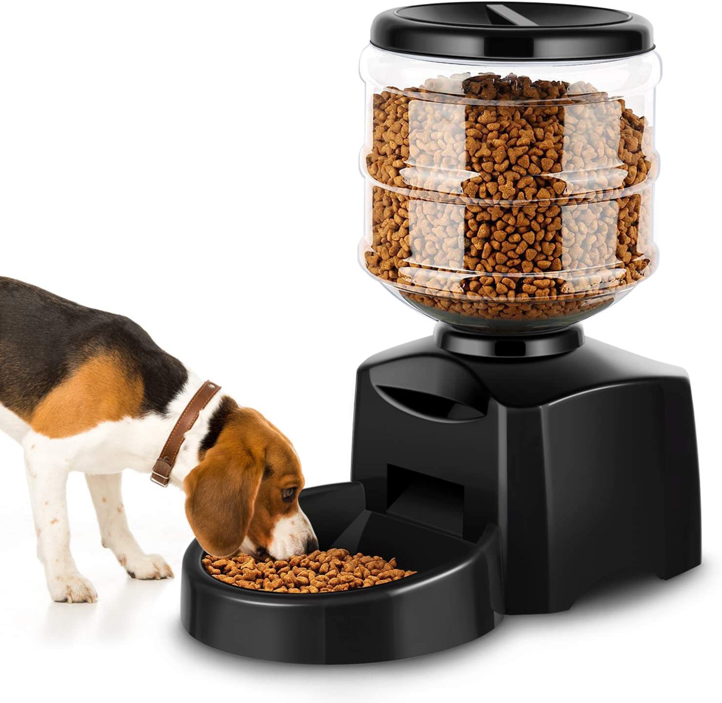  Amzdeal Comedero Automático Gatos y Perros 5.5L, Alimentador de Mascotas con Pantalla LCD, Dispensador con Función de Grabación 