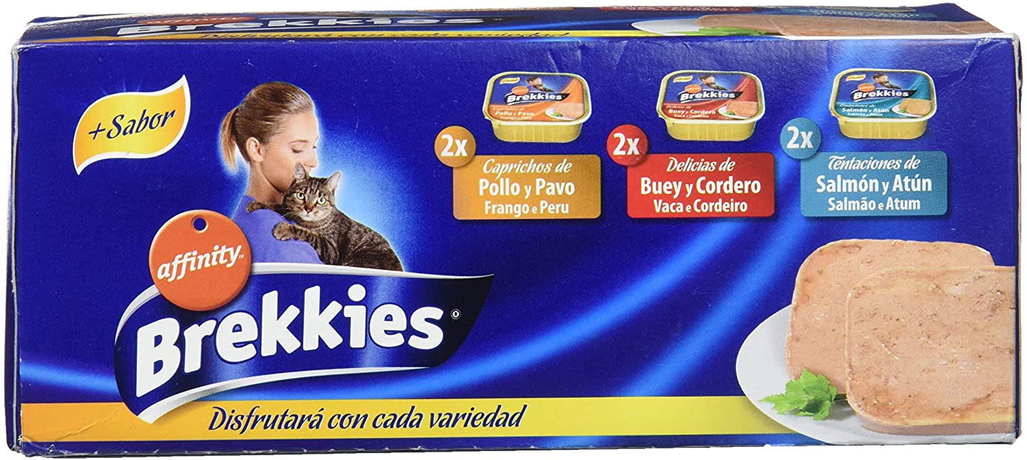  Brekkies Comida Húmeda para Gato con 3 Variedades de Sabores - Paquete de 5 x 600 gr - Total: 3000 gr 