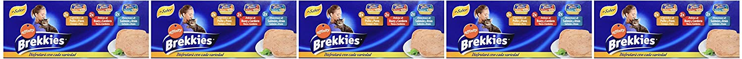  Brekkies Comida Húmeda para Gato con 3 Variedades de Sabores - Paquete de 5 x 600 gr - Total: 3000 gr 