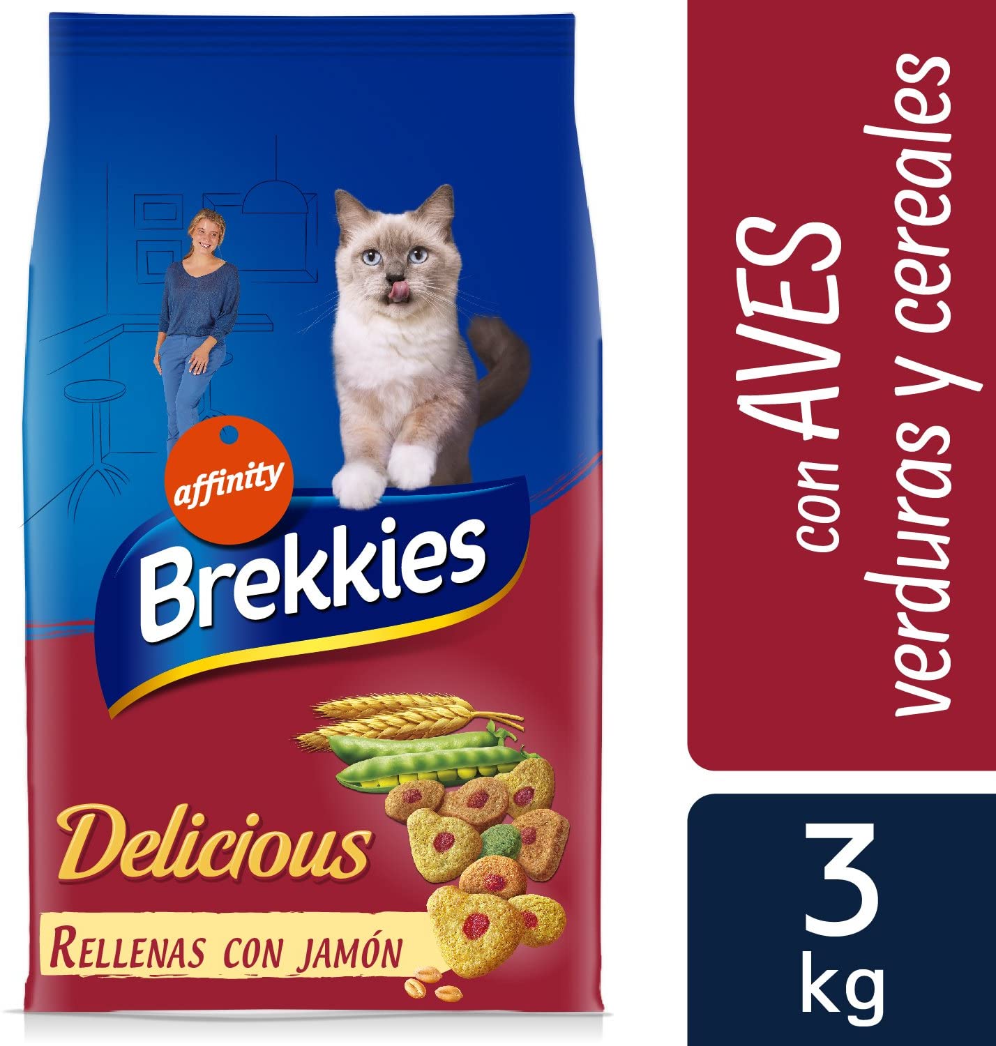  Brekkies Pienso para Gatos Delicious con una Selección de Aves y Verduras - 3000 gr 