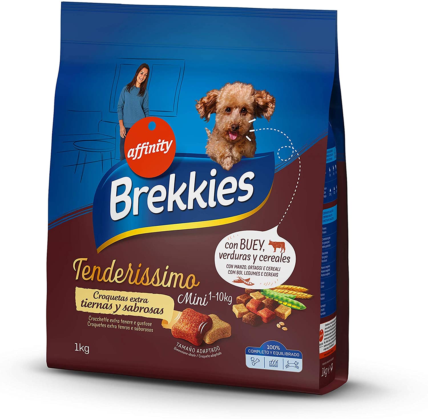  Brekkies Pienso Tenderissimo para Perros Mini con Buey, Verduras y Cereales - 1 kg 