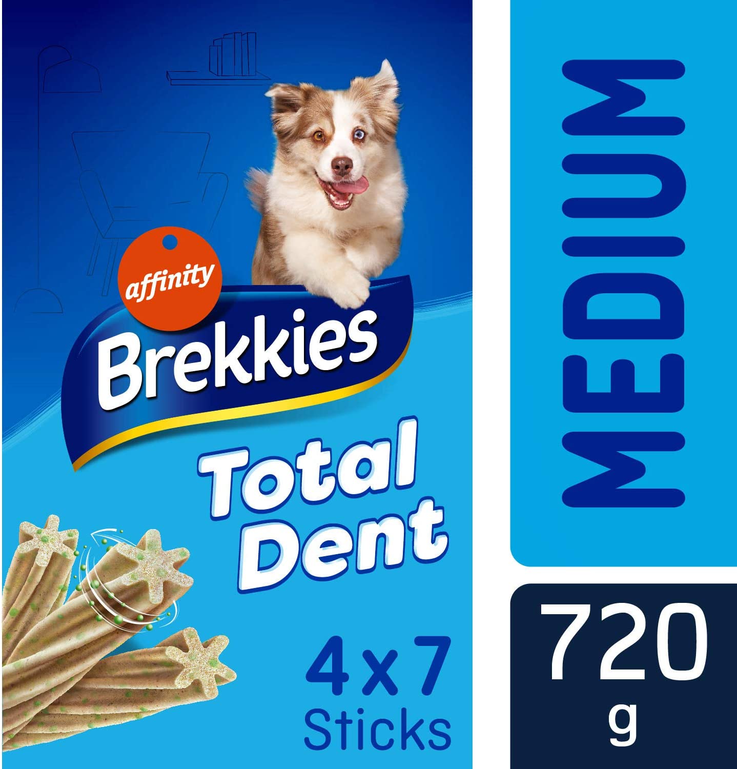  Brekkies Snack para Perro Medium Total Dent - Paquete de 4 x 180 gr - Total: 720 gr 