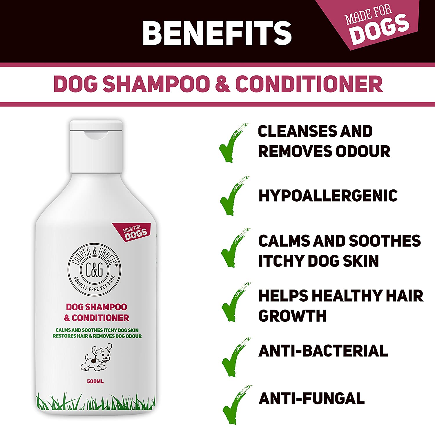  Champú para perros con olor y piel sensible al picor de C&G, acondicionador medicado seguro para cachorros, 500 ml 