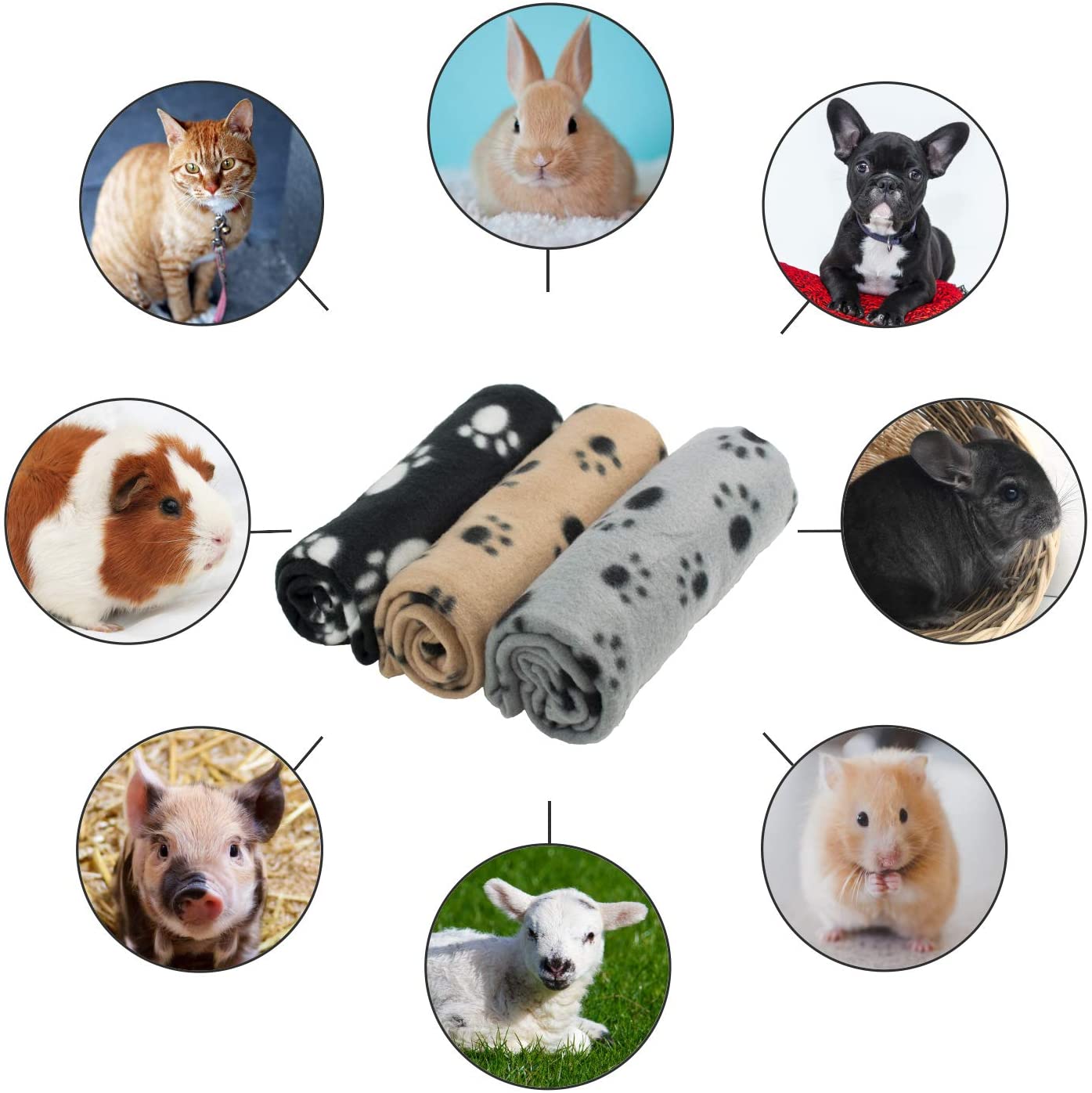  DIGIFLEX Grandes Mantas de Suave Felpa - Para Perros, Gatos, Conejos y Otras Mascotas - Una Buena Adición a la Cama de Su Animal - Mantas para Perros - Mantas de Gatos - 3 Unidades - 68cm x 92cm 
