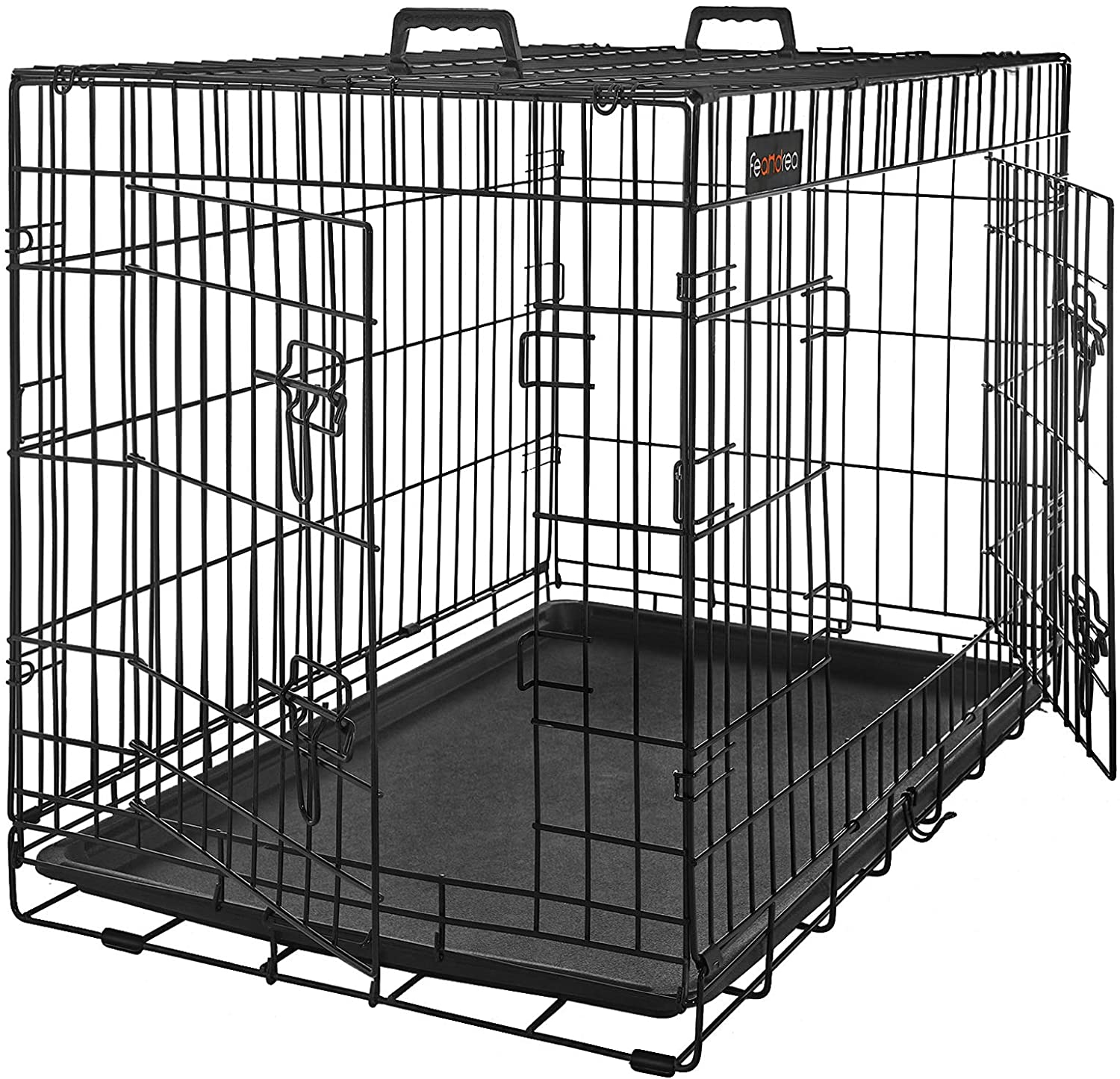  FEANDREA Jaula Metálica para Perros, Transportín Plegable para Mascotas, XXXL, 122 x 76 x 81 cm, Negro PD48H 