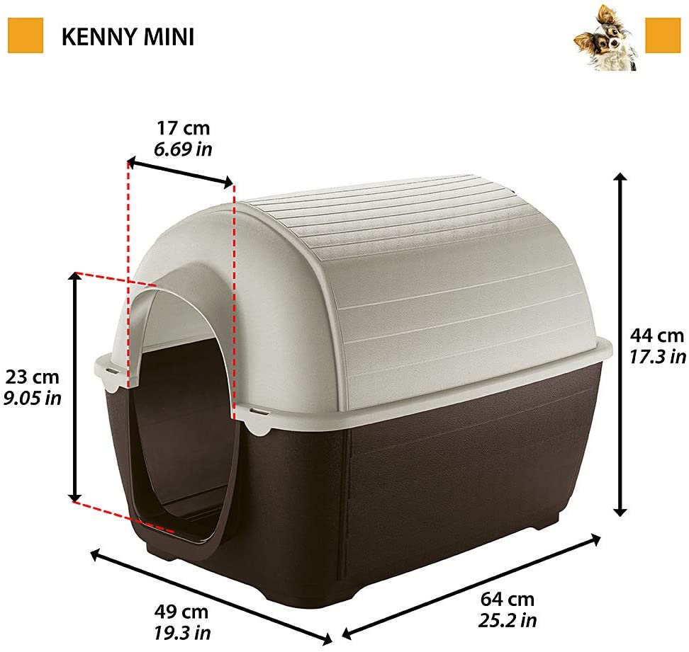  Ferplast Caseta de Exterior para Perros Kenny Mini, Resina termoplástica Resistente a los Golpes y a los Rayos UV, Sistema de Drenaje de líquidos, Rejilla de ventilación, 40 x 66 x h 40 cm 