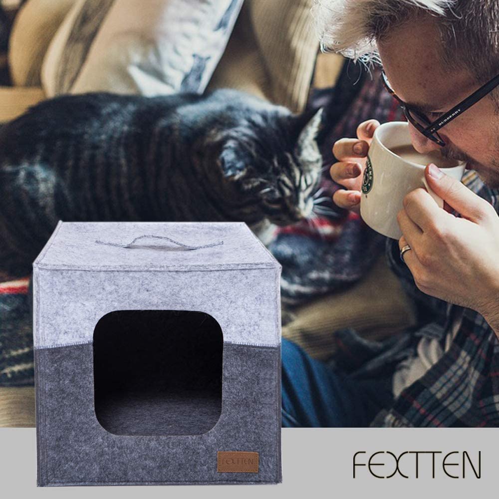  FEXTTEN Cueva para Gatos de Fieltro Grueso para Estante IKEA – Cama Cubo de Gato fácil de Viaje Lavable a máquina – Casas Plegables para Gatos de Interior 