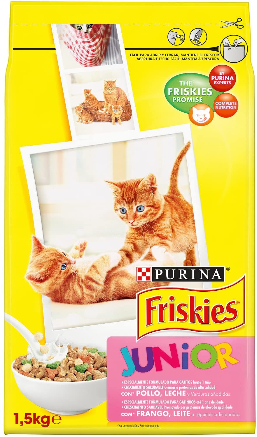  Friskies - Gato Junior con Pollo, Leche y Verduras añadidas, 1,5 Kg 