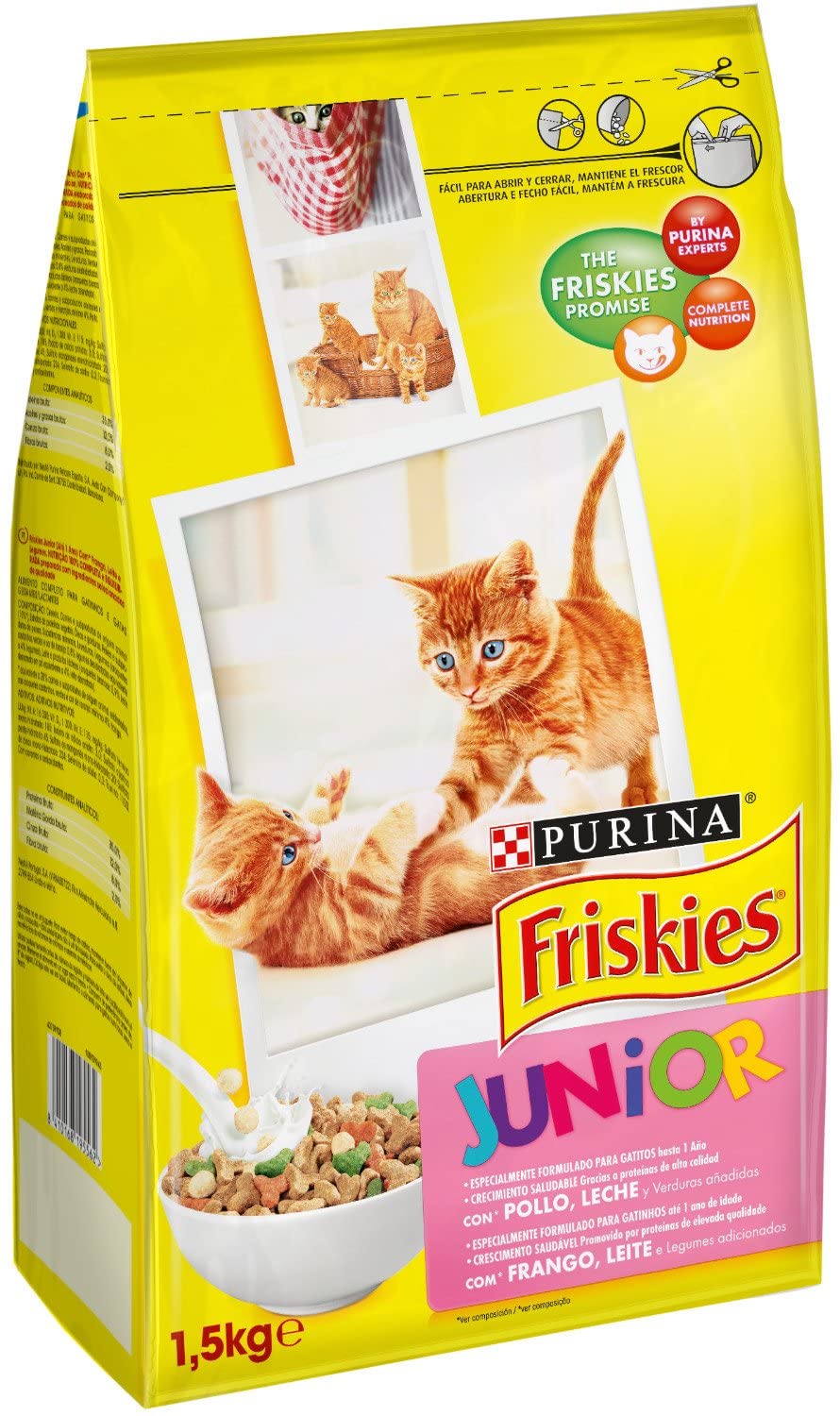  Friskies - Gato Junior con Pollo, Leche y Verduras añadidas, 1,5 Kg 