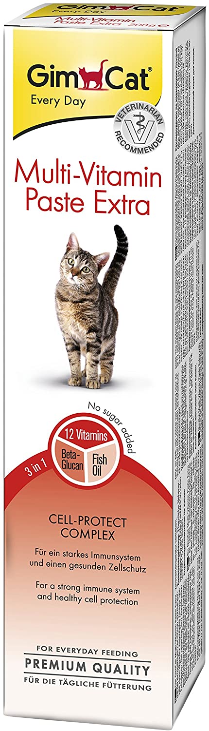  GimCat pasta extra multivitaminas , Aperitivo para gatos nutritivo con vitaminas, nutrientes y Omega 3 y 6 , 1 paquete (1 x 200 g) 