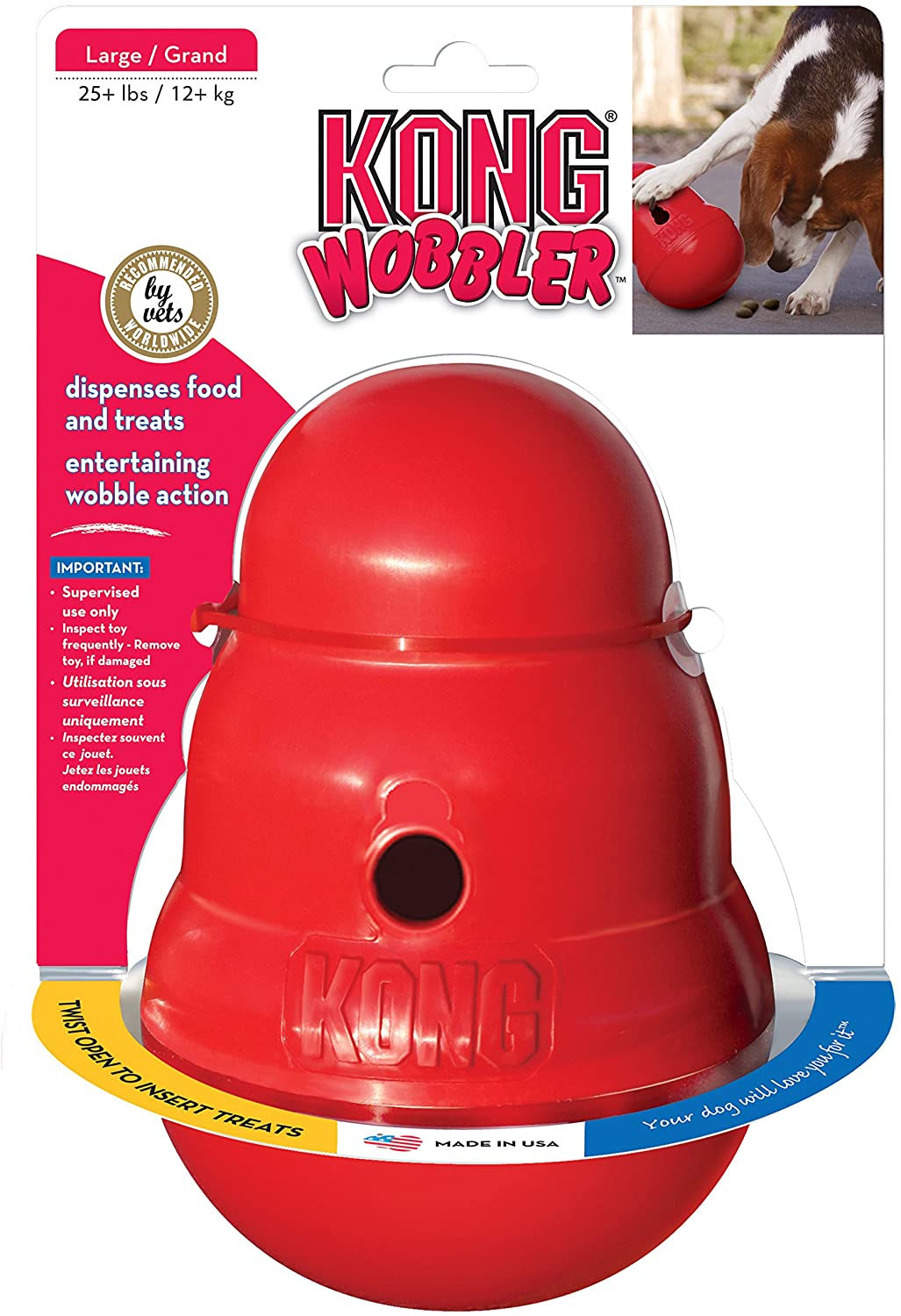  Kong - Wobbler - Dispensador de golosinas, Apto para lavavajillas - Raza Grande 