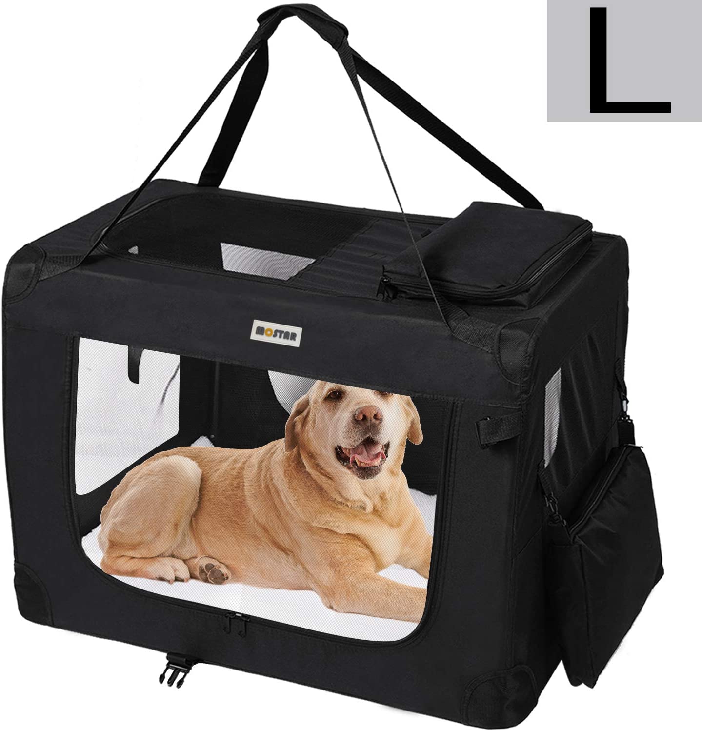  MC Star Transportin para Perros Gatos Mascotas Plegable Portátil Impermeable Tela Oxford Portador Bolsa de Transporte para Coche Viaje, L 70 x 52cm Negro 