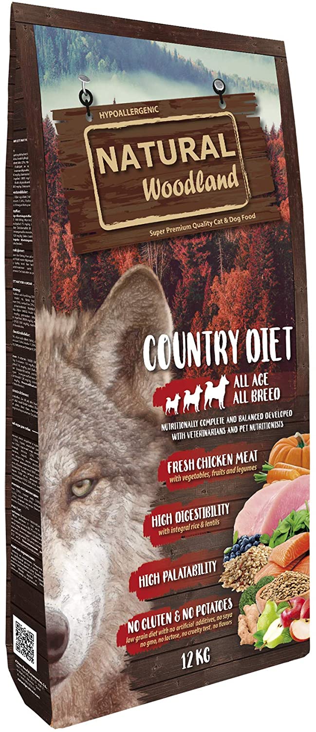  Natural Greatness Pienso Seco para Perros Receta Natural Woodland Country Diet. Super Premium. Todas Las Razas y Edades. Sin Gluten (12 Kg) 