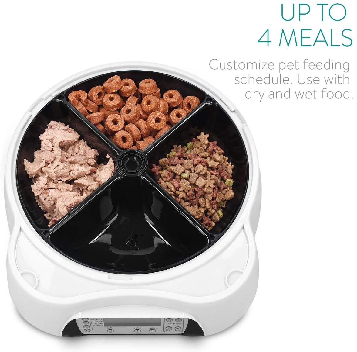  Navaris Dispensador automático de Comida para Perros y Gatos - Comedero para Mascotas con 4 Compartimentos y Agua - con Temporizador 