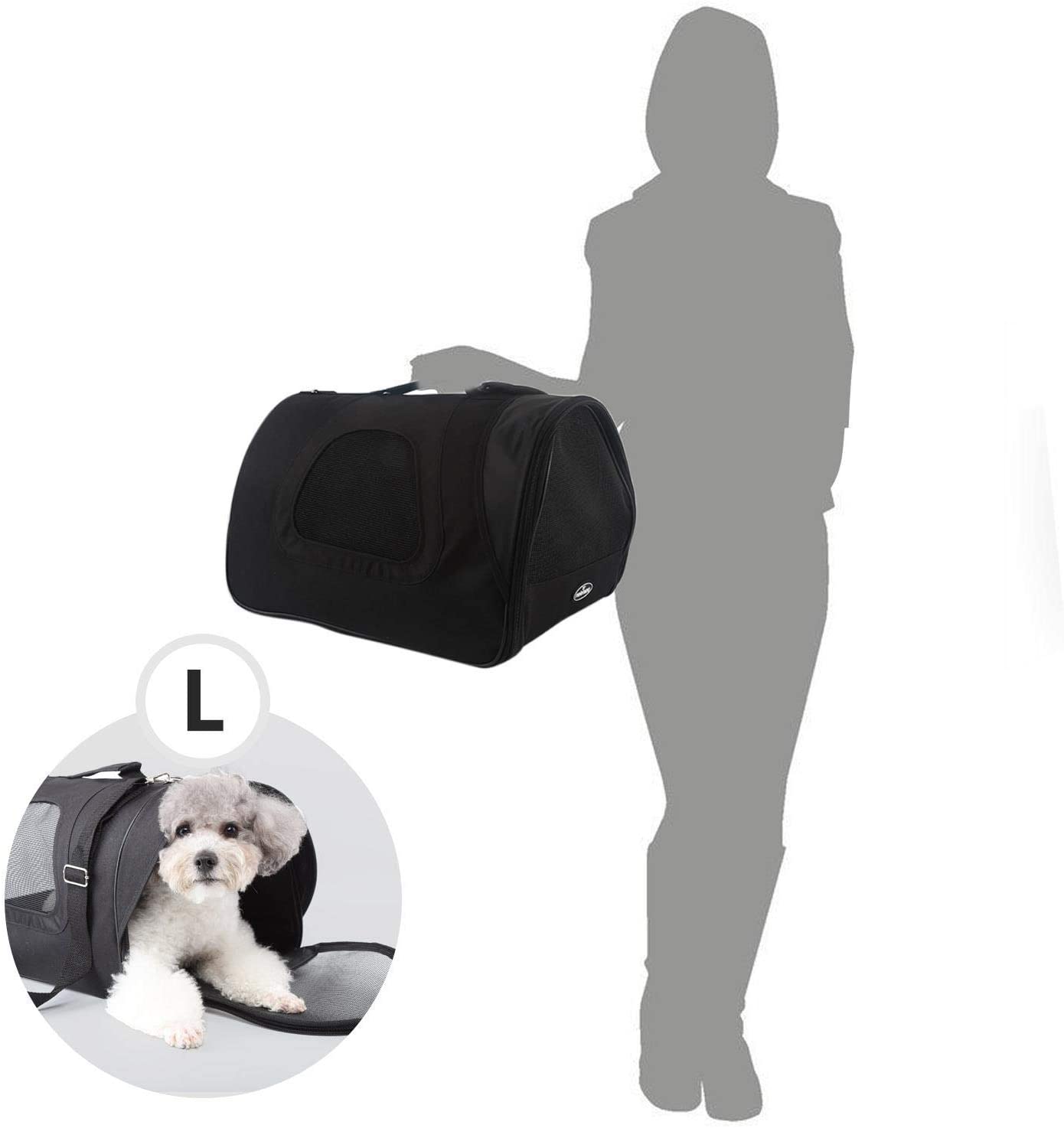 Nobleza - Bolso Transportín de Viaje Plegable para Perros y Gatos, Tela Oxford, Color Negro, Talla L, (45 * 28 * 29) cm 