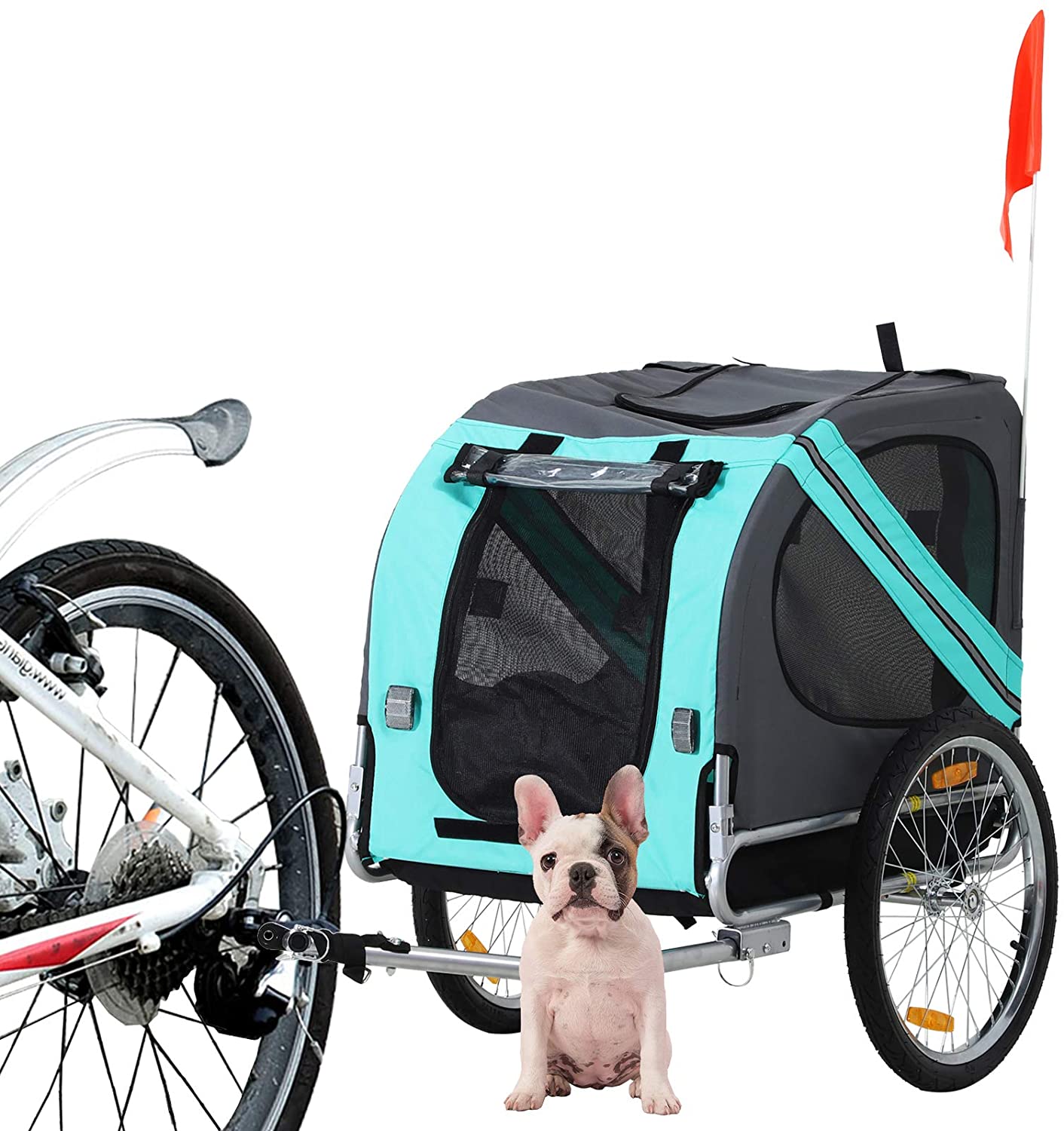 Pawhut Remolque Bicicleta Perros Mascota con Anillo Bandera Reflector de Seguridad Remolque Bici Cabina 78x55x65cm 
