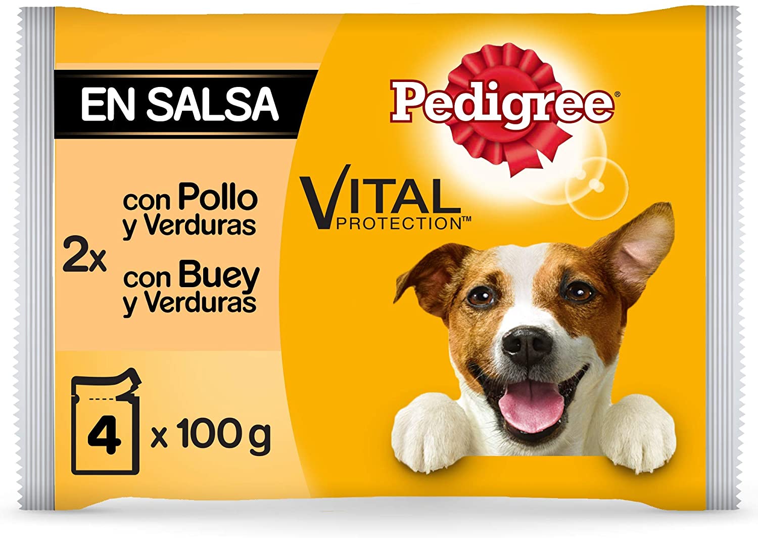  Pedigree Multipack de 4 bolsitas de 100g para perros adultos de Pollo, Buey y verduras (Pack de 13) 