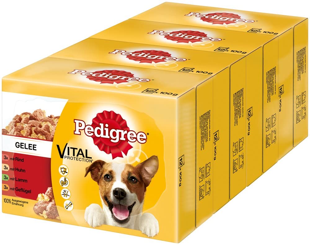  PEDIGREE Vital Protection Comida para perros con pollo y cordero en gelatina, 48 bolsas (48 x 100 g) 