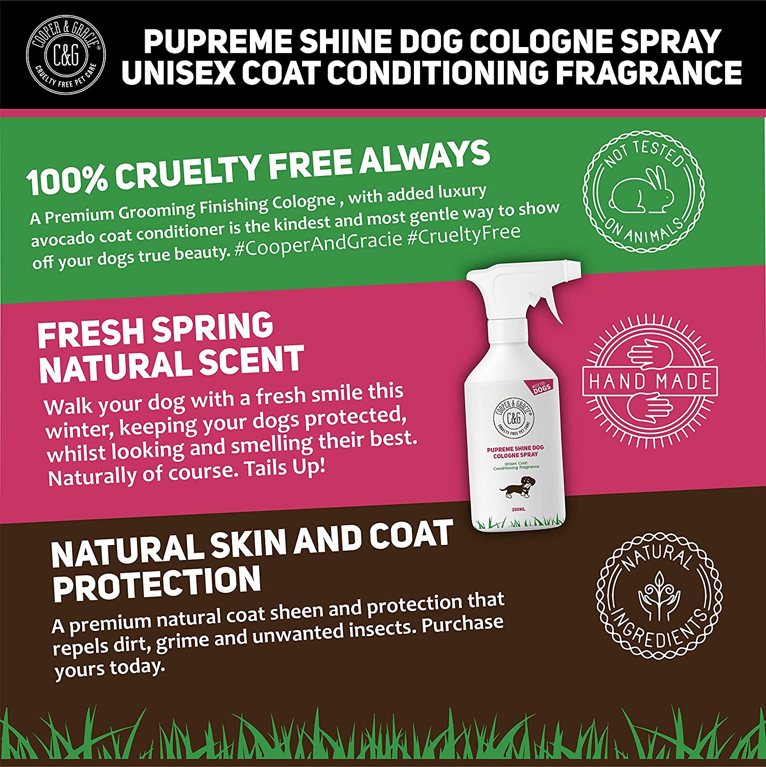  Perfume Pupreme Shine para perros, 250 ml, hojas de pelo de cachorro, súper brillante, una gran colonia hipoalergénica para perros de larga duración, aceites esenciales con cítricos eucalipto 