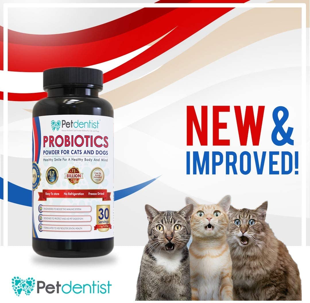  Petdentist polvo probiótico para perros y gatos con 17 cepas bacterianas beneficiosas Ayuda a la inmunidad a la digestión La salud dental incluye 73 millones de bacterias buenas por porción 