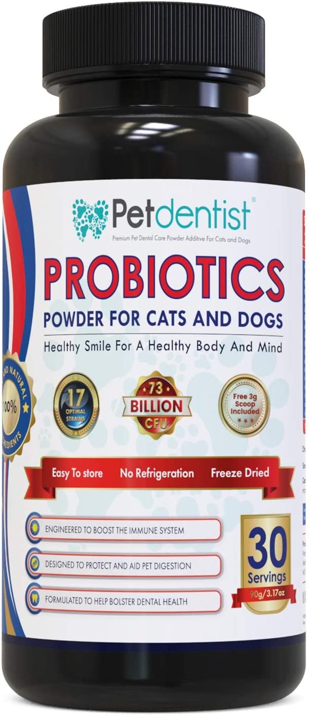  Petdentist polvo probiótico para perros y gatos con 17 cepas bacterianas beneficiosas Ayuda a la inmunidad a la digestión La salud dental incluye 73 millones de bacterias buenas por porción 