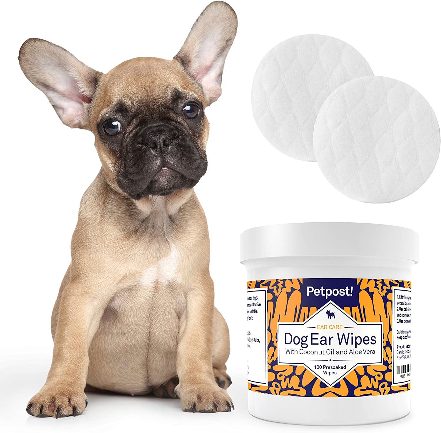  Petpost | Toallitas Limpiadoras de Oídos para Perros – 100 Almohadillas de Algodón Ultra Suave en Solución de Aceite de Coco – El Mejor Remedio para Garrapatas de Oído de Perro e Infecciones Auditivas 
