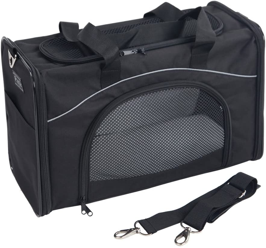  Petsfit Foldable Pet Travel Carrier, Airline Approved Dog Carrier, Black Pet Carrier, Two-Way Placement on Plane, 47cm x 24cm x 31cm 