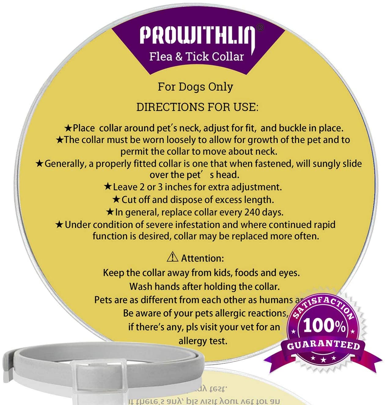  prowithlin Collar Antiparasitario para Perros contra Pulgas, Garrapatas Y Mosquitos, 8 Meses de Duración de Protección, Composición de Aceite Natural, No tóxico y Seguro 