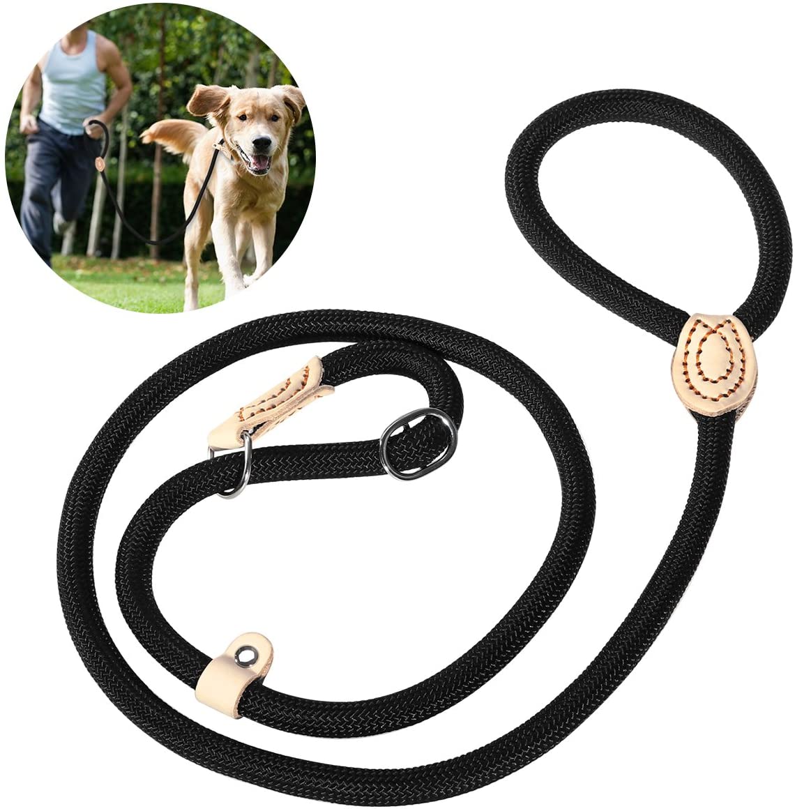  UEETEK 1,4 CM perro Slip formación correa Collar Nylon plomo para mascotas entrenamiento (negro) 