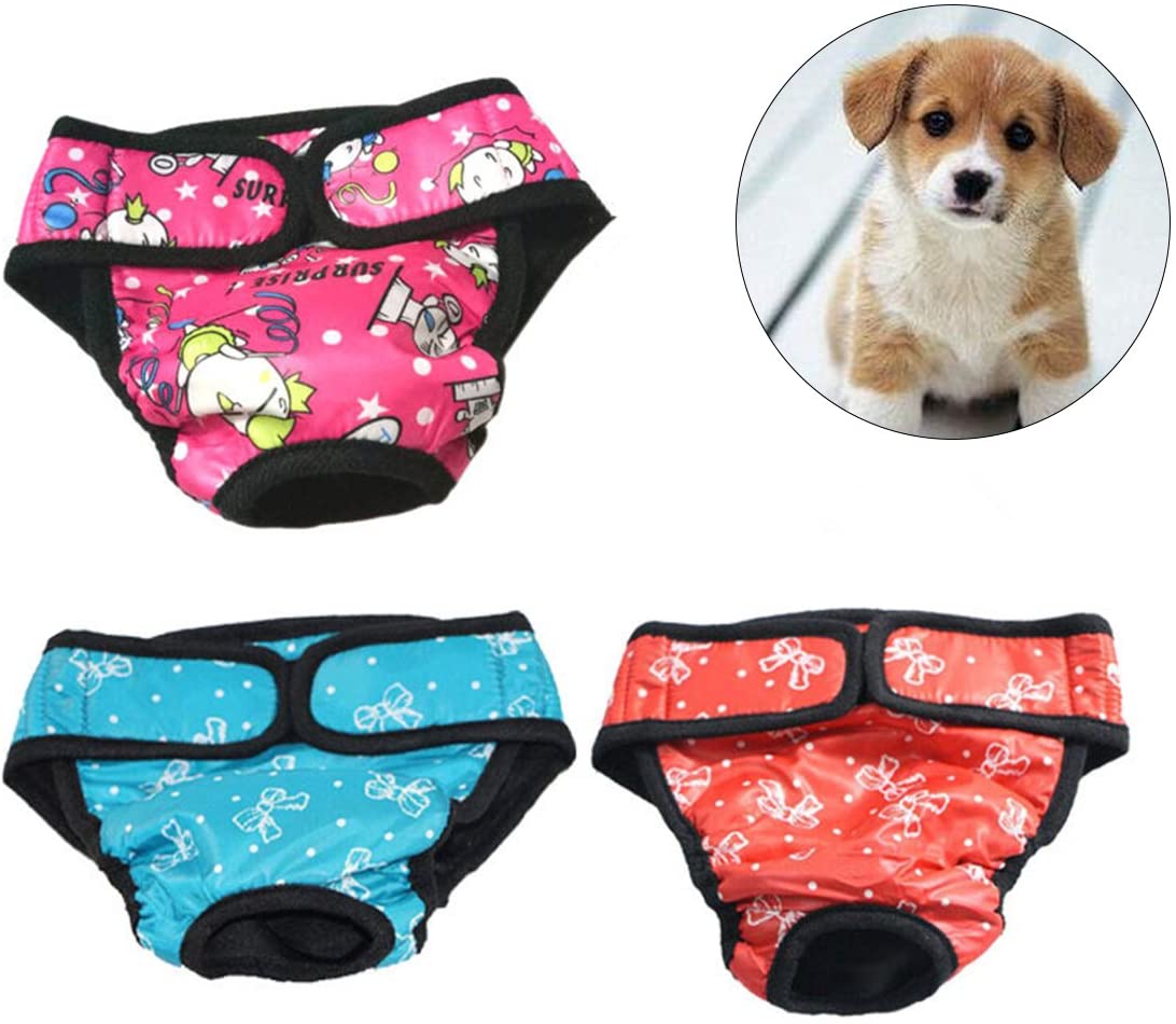  UEETEK Pañales para Perro Sanitarios Fisiológicas Bragas Lavable Pantalones de pañales para Perro Mascotas - 3 Piezas 