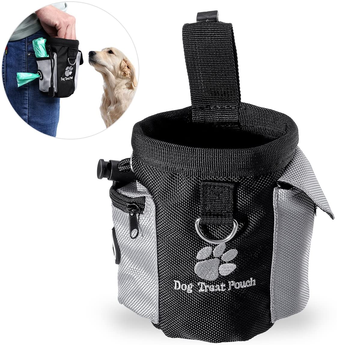  UEETEK Perro tratamiento de cintura bolsa bolso manos libre mascota perro entrenamiento alimentos bolsa de cintura con dispensador de bolsa caca incorporada 