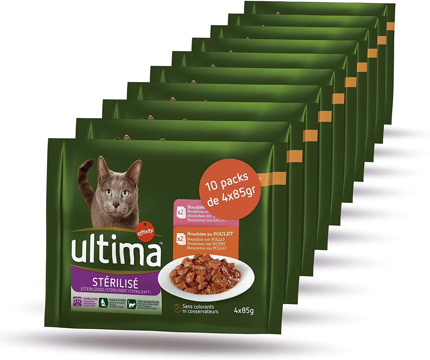  Ultima Comida Húmeda para Gatos Esterilizados - 10 multipacks de 4 x 85 g - Total: 3,4 kg 