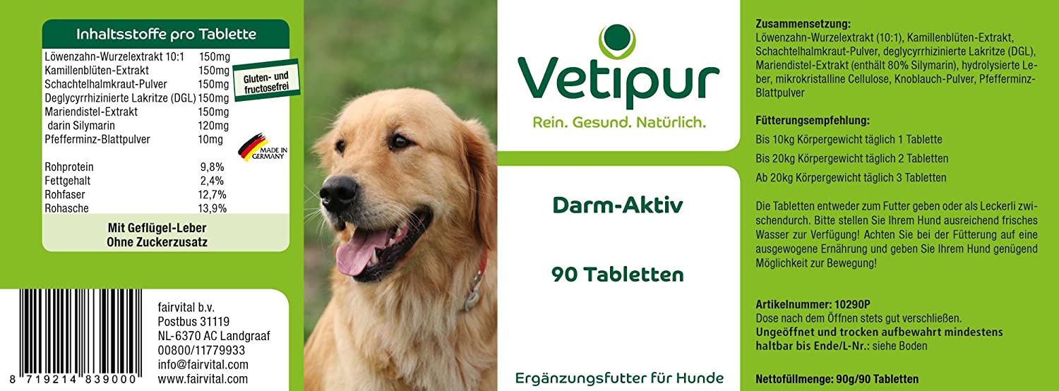  Vetipur Activo intestinal - 90 Comprimidos para Perros - ¡Calidad Alemana Garantizada! 