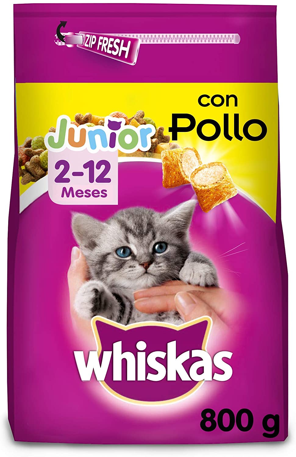  Whiskas Pienso para gatos junior con sabor pollo de 800 g (Pack de 5) 