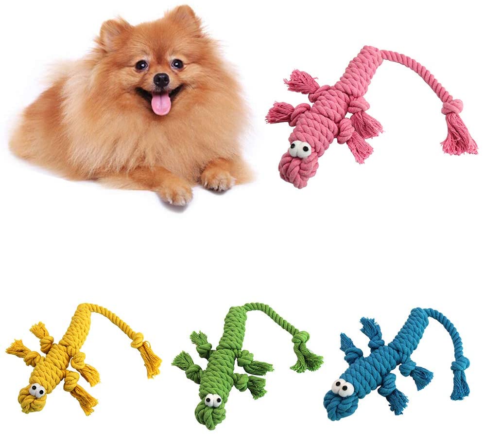 Accesorios para perro, cachorro de perro, lindo cuerda de algodón de cocodrilo molar resistente a mordiscos, juguete para masticar, color azul amarillo 