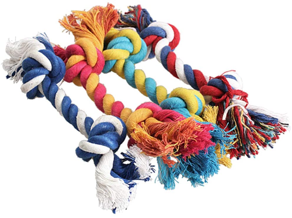  Accesorios para perro, perro cachorro de algodón trenzado doble nudo cuerda masticar anti mordida divertido juguete mascotas suministros – Color al azar 17 cm 17 cm Color aleatorio. 