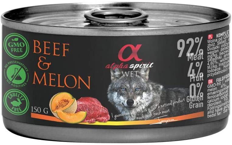  Alpha spirit Alimento Completo Húmedo para Perros Ternera con Melón - Paquete de 12 x 150 gr - Total: 1800 gr 