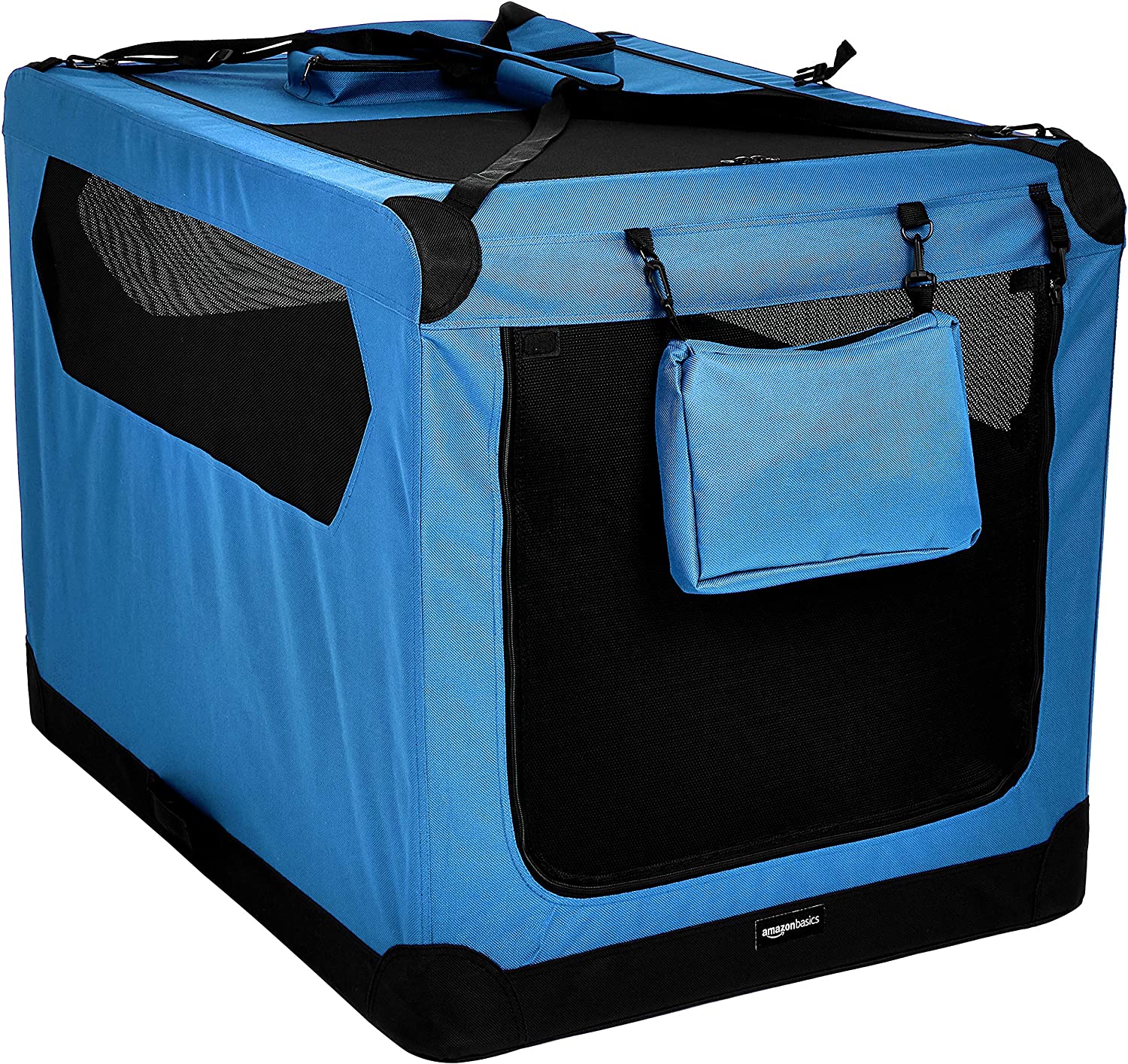  AmazonBasics – Transportín para mascotas abatible, transportable y suave de gran calidad, 1 m, Azul 
