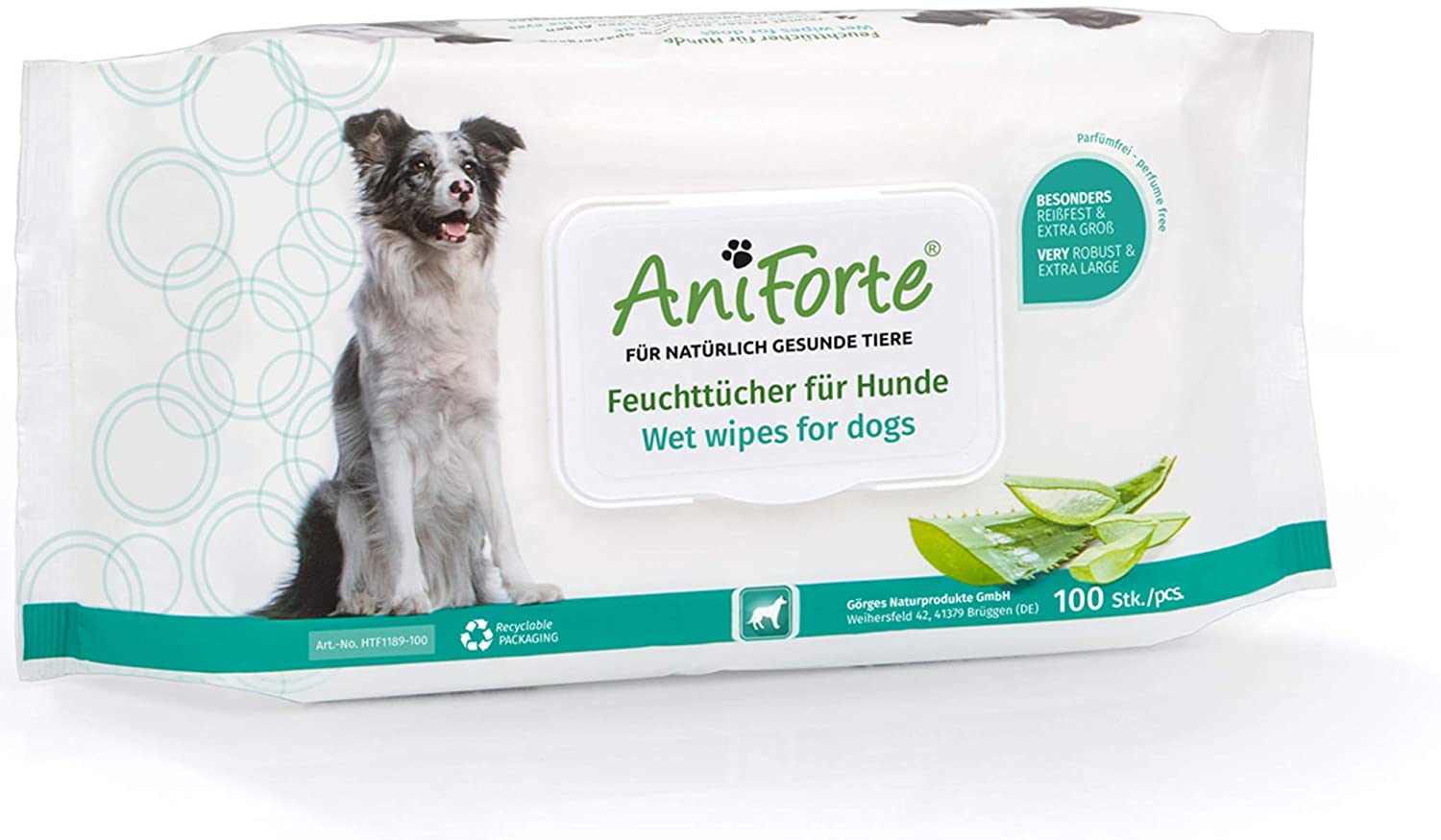 AniForte Toallitas de aseo AniForte para perros 100 piezas - toallitas de limpieza con un sello de frescura extra, hipoalergénico, particularmente suave, suave, resistente a la rotura, biodegradable 