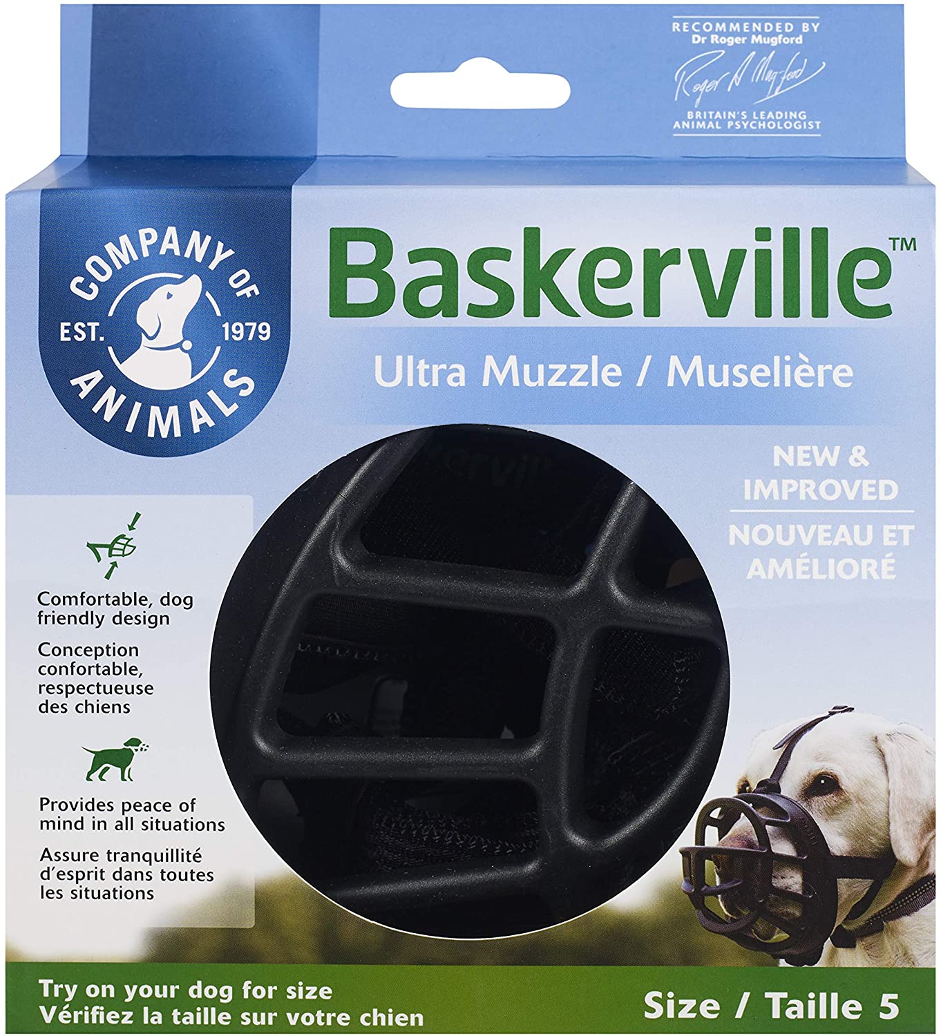  Baskerville Ultra - Bozal de goma, Negro, Talla 5 (Longitud: 11 cm/Anchura: 35 cm) 