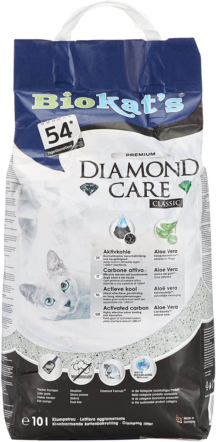  Biokat's Diamond Care Classic, arena para gatos – La arena aglomerante para gatos, de alta calidad, con carbón activo y aloe vera – 1 bolsa de papel (1 x 10 l) 