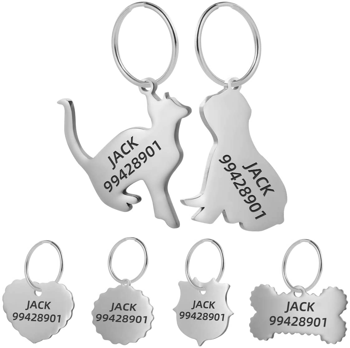  BKDZ Último Estilo Etiquetas de identificación para Mascotas de Acero Inoxidable, Etiquetas Personalizadas para Perros y Gatos. Grabado Frontal y Trasero. (M, Huesos) 