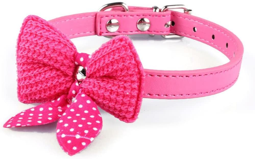  Bocideal 1PC Popular Knit Bowknot Ajustable Cuero de la PU Perro Cachorro Mascota Collares Collar (HP) 