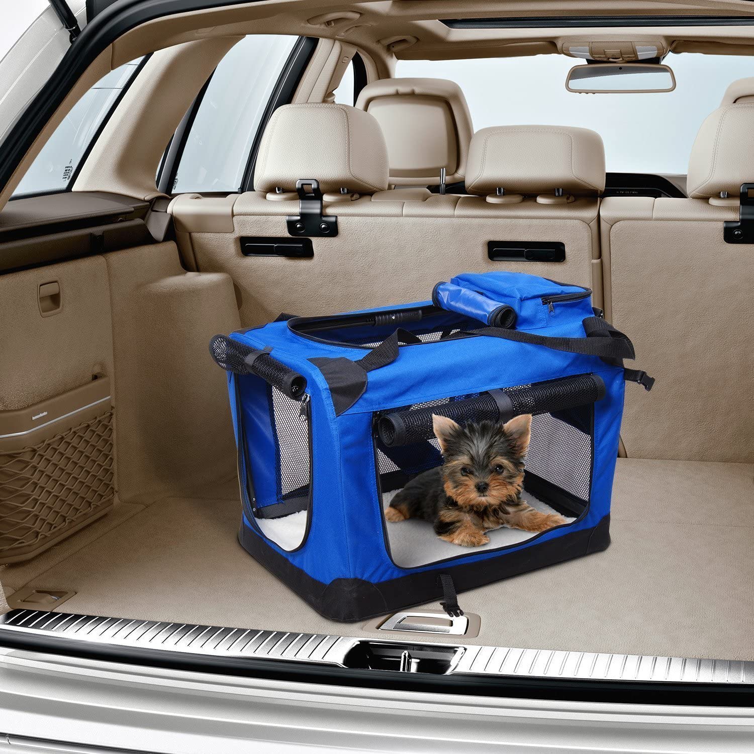  Bolsa de Transporte Perros Gatos Mascotas Viaje Tubo de Acero 4 Entradas, Medidas 70 x 52 x 52 cm, Color Azul/Negro，Pawhut 