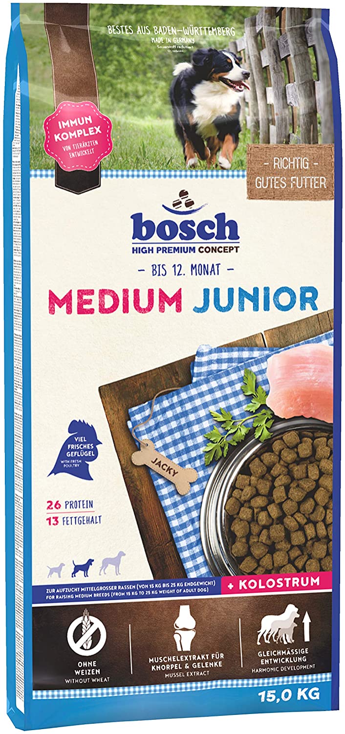  bosch HPC Medium Junior | Comida seca completa para perros jovenes de razas medios a grandes | 15 kg 