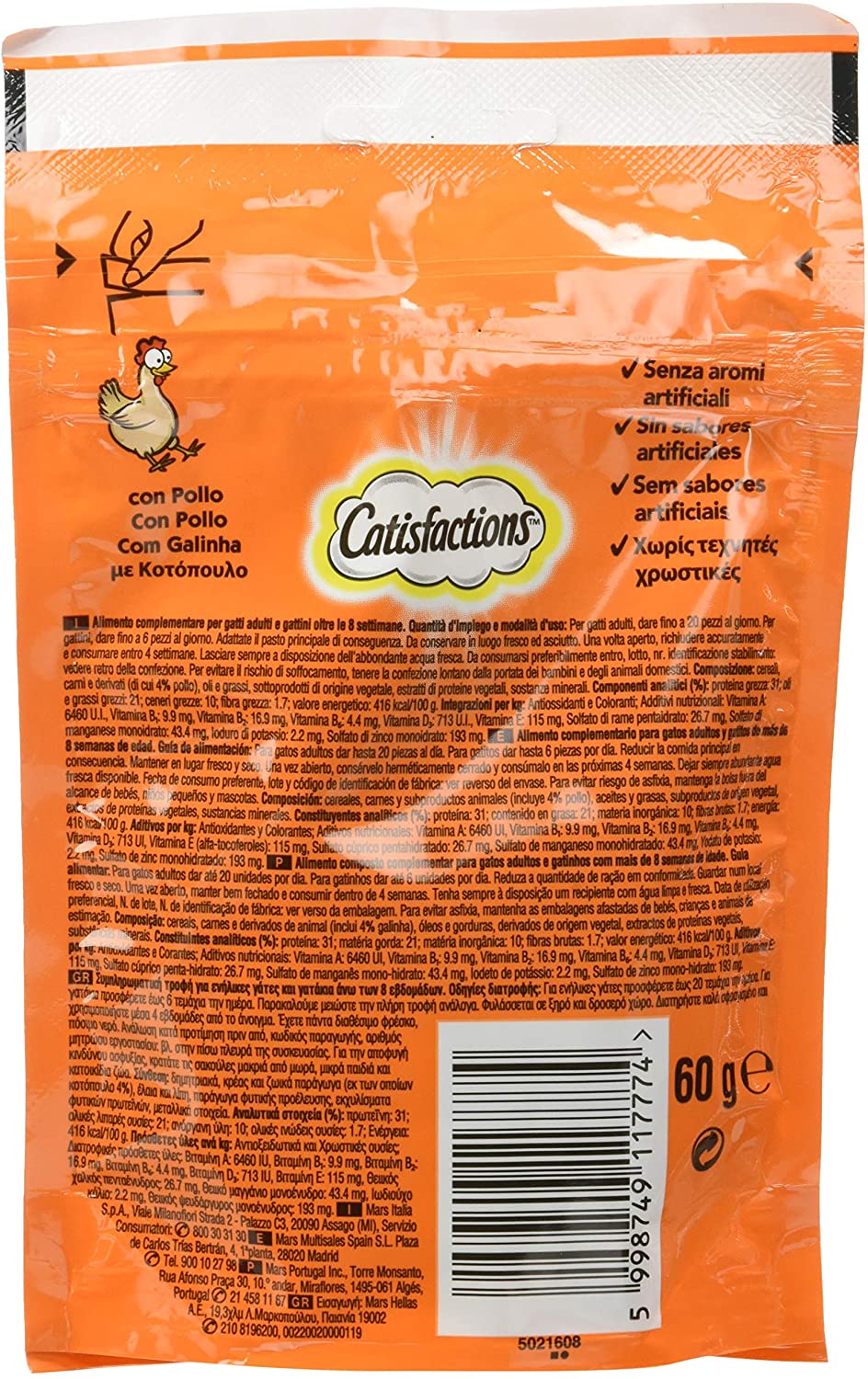 Catisfactions – Dulces con pollo para gatos, Pack de 6 x 60 g 