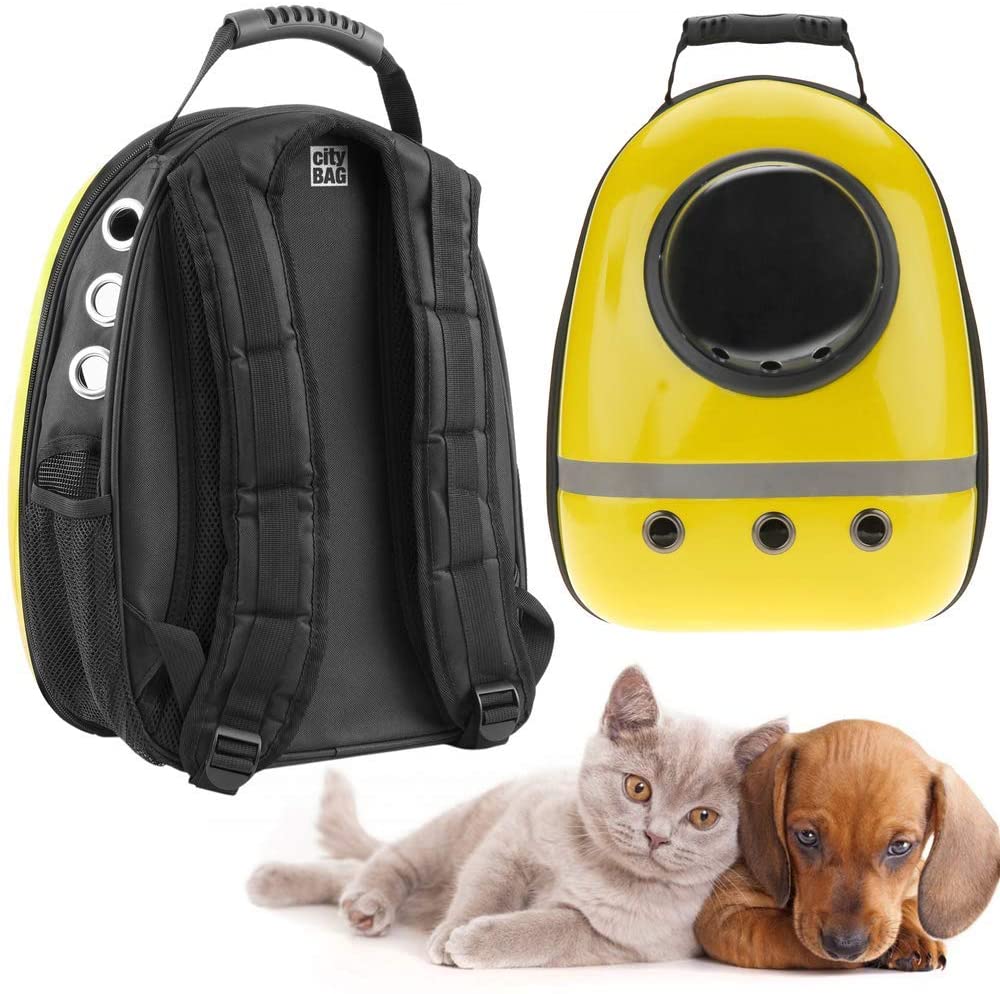  CityBAG - Mochila para transporte de mascotas gato y perro Transportin de plástico rígido amarillo 